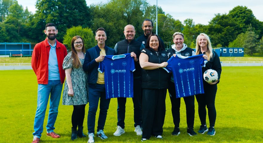 Thornaby FC's Phil Genery, Rachel Stonehouse, John McGee (Durata), Deano Browne, Alison McGee (Durata), Abbey Lyle and Claire Streeter. Pictures: Wander